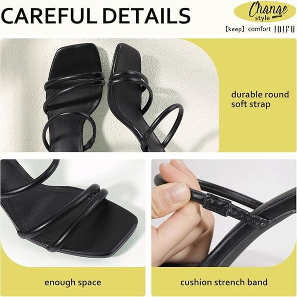 ✨ IDIFU IN3 Chunky Block Heels, Square Toe, Strappy Slip On Mules, Black Size 8 - Picture 3 of 9